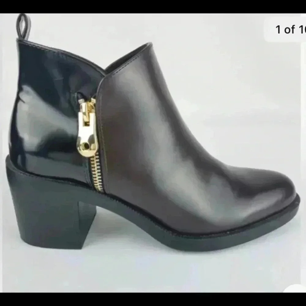 Women ZARA TRAFALUC Brown Black Gold Zipper Ankle Boots Shoes Sz 40 9